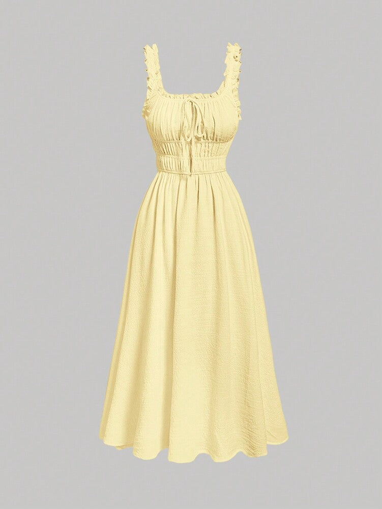 Women's Solid Color Pleated Summer Dress Simple Elegant Daily Wear Outfit Pastel Minimalist Vacation Clothing For Women Casual Style