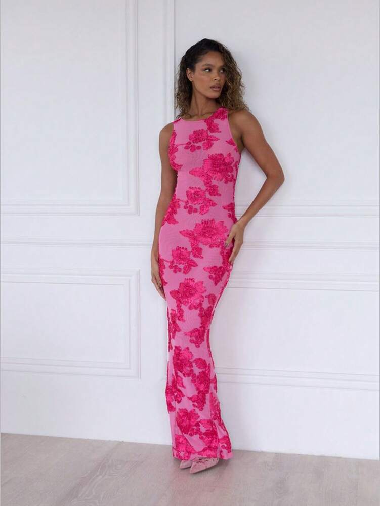 Women's Heavy Embroidery Mesh Mini Dress With Sculptural Floral Design Elegant Banquet Party Outfit Evening Bodycon Cocktail Dress