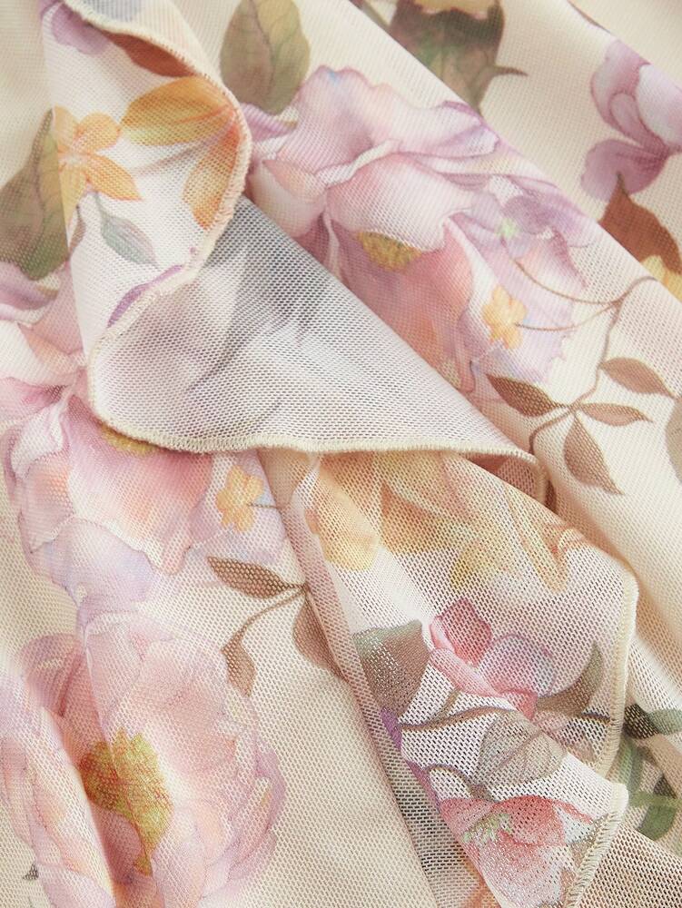 Women's Vintage Floral V Neck Midi Dress With Ruffle Trim Split Hem Elegant Summer Outfit Vacation Party Boho Chic Graduation Dress