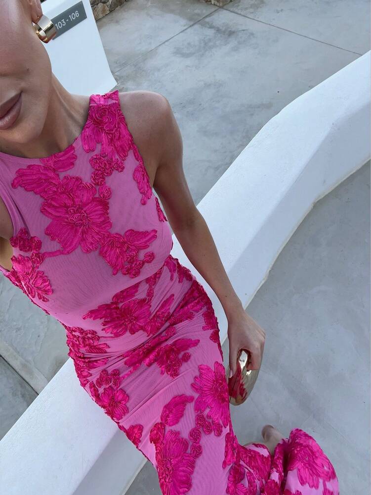 Women's Heavy Embroidery Mesh Mini Dress With Sculptural Floral Design Elegant Banquet Party Outfit Evening Bodycon Cocktail Dress