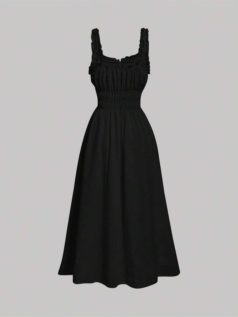 Women's Solid Color Pleated Summer Dress Simple Elegant Daily Wear Outfit Pastel Minimalist Vacation Clothing For Women Casual Style