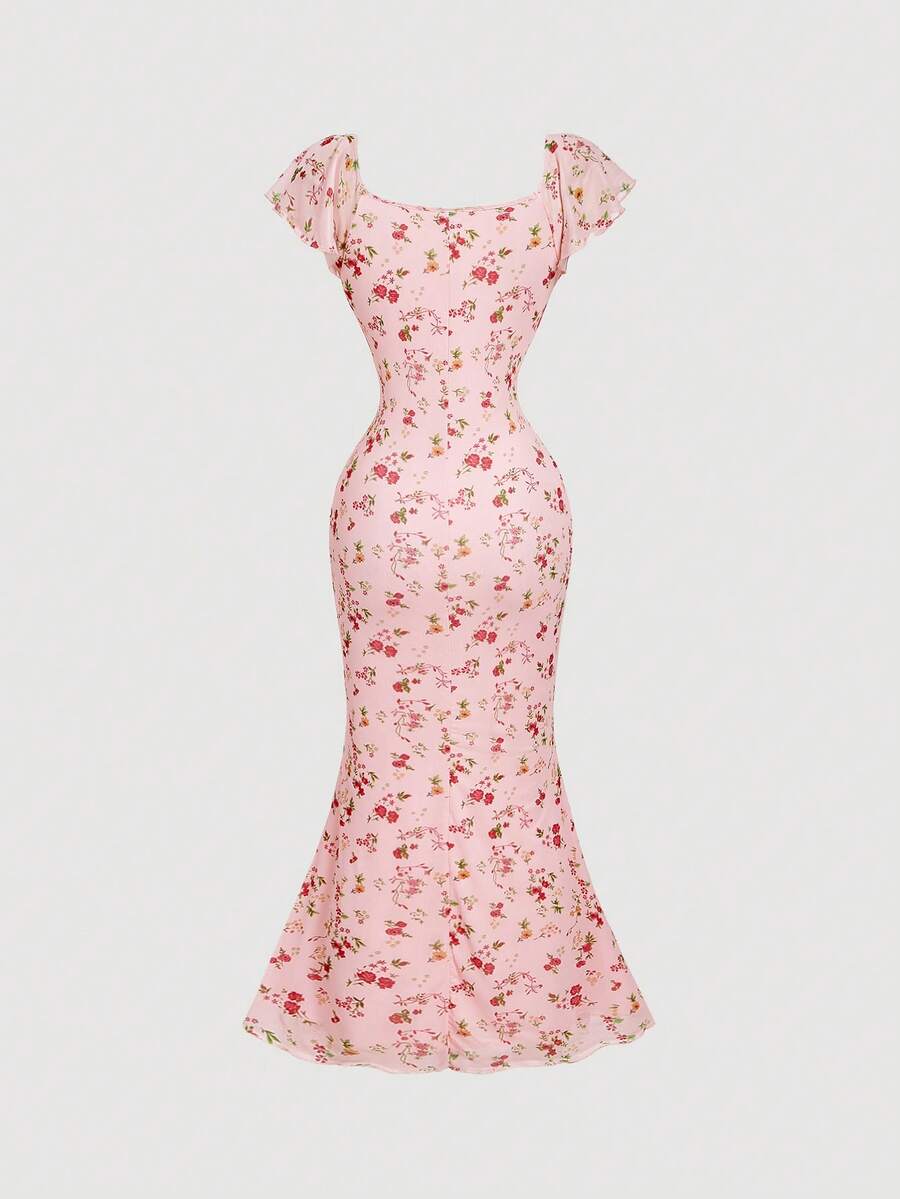 Women's Apricot Ditsy Floral Long Summer Dress Elegant Casual Vacation Outfit Holiday Beachwear Maxi Dress For Women Fashion Style