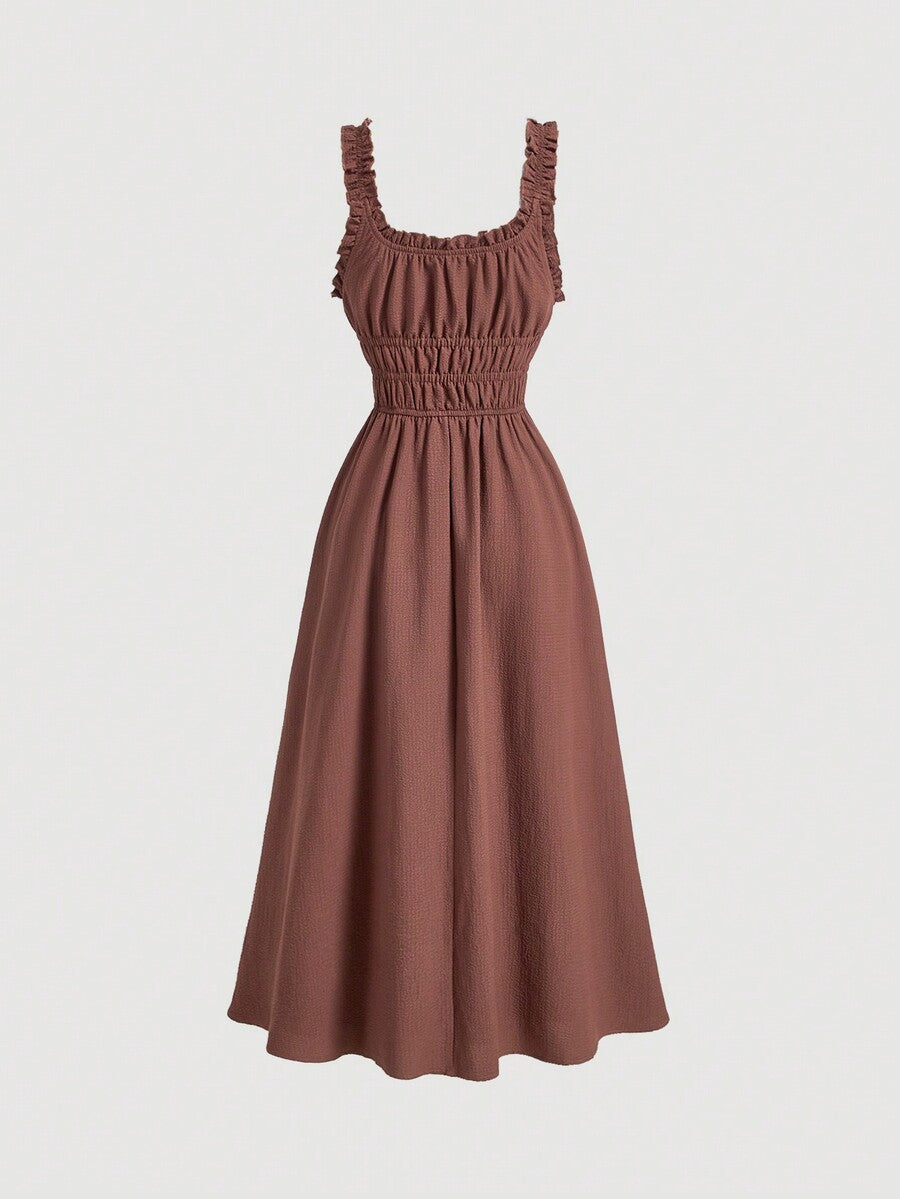 Women's Solid Color Pleated Summer Dress Simple Elegant Daily Wear Outfit Pastel Minimalist Vacation Clothing For Women Casual Style