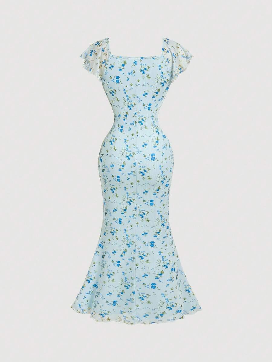 Women's Apricot Ditsy Floral Long Summer Dress Elegant Casual Vacation Outfit Holiday Beachwear Maxi Dress For Women Fashion Style