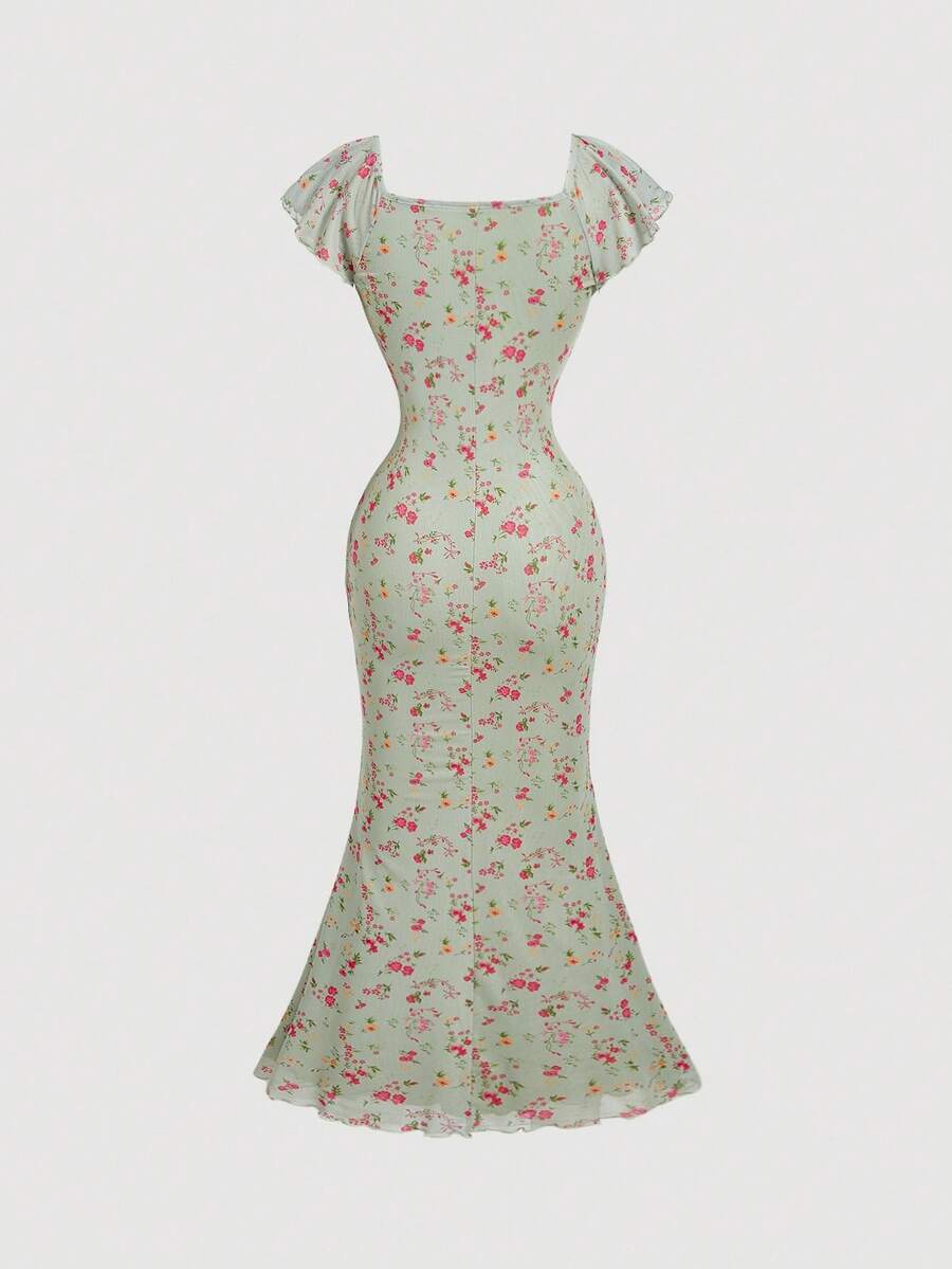 Women's Apricot Ditsy Floral Long Summer Dress Elegant Casual Vacation Outfit Holiday Beachwear Maxi Dress For Women Fashion Style