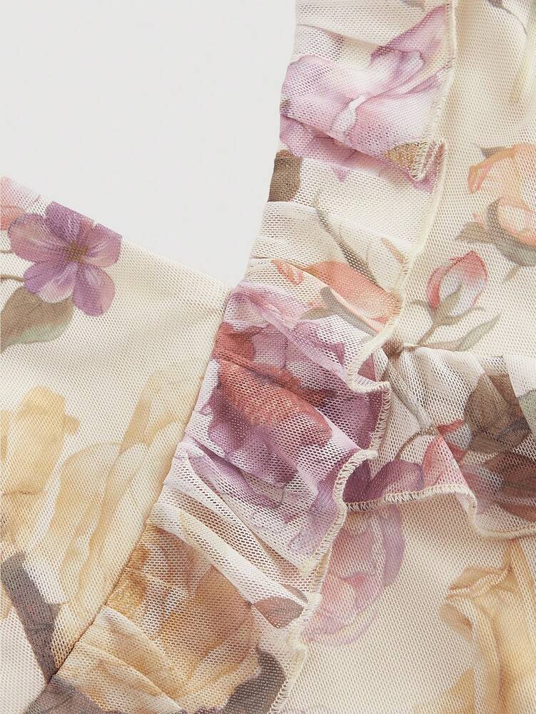 Women's Vintage Floral V Neck Midi Dress With Ruffle Trim Split Hem Elegant Summer Outfit Vacation Party Boho Chic Graduation Dress