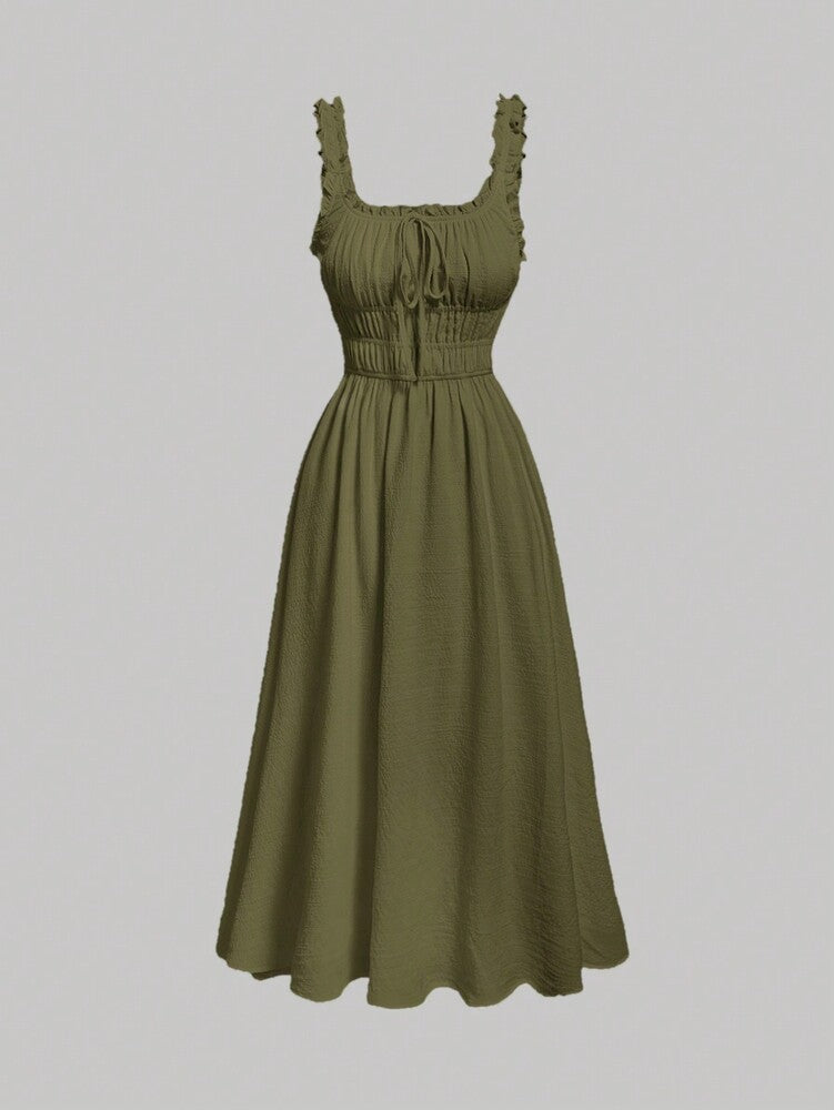 Women's Solid Color Pleated Summer Dress Simple Elegant Daily Wear Outfit Pastel Minimalist Vacation Clothing For Women Casual Style