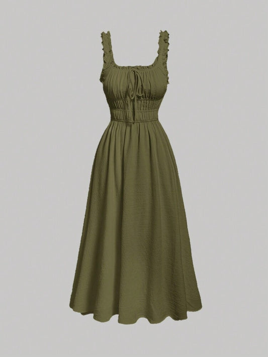 Women's Solid Color Pleated Summer Dress Simple Elegant Daily Wear Outfit Pastel Minimalist Vacation Clothing For Women Casual Style