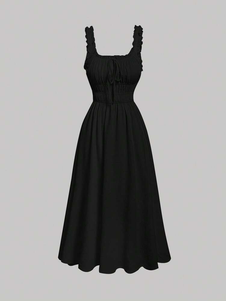 Women's Solid Color Pleated Summer Dress Simple Elegant Daily Wear Outfit Pastel Minimalist Vacation Clothing For Women Casual Style