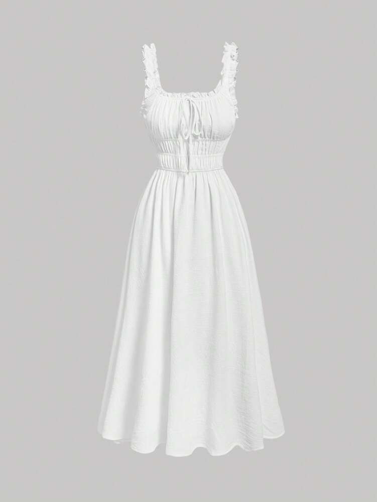 Women's Solid Color Pleated Summer Dress Simple Elegant Daily Wear Outfit Pastel Minimalist Vacation Clothing For Women Casual Style