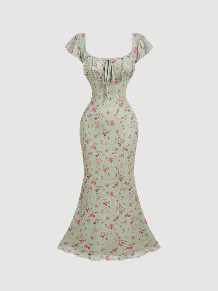 Women's Apricot Ditsy Floral Long Summer Dress Elegant Casual Vacation Outfit Holiday Beachwear Maxi Dress For Women Fashion Style