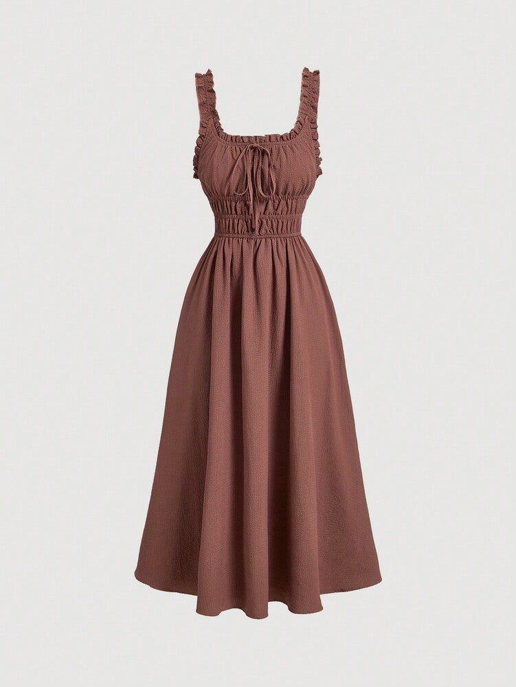 Women's Solid Color Pleated Summer Dress Simple Elegant Daily Wear Outfit Pastel Minimalist Vacation Clothing For Women Casual Style